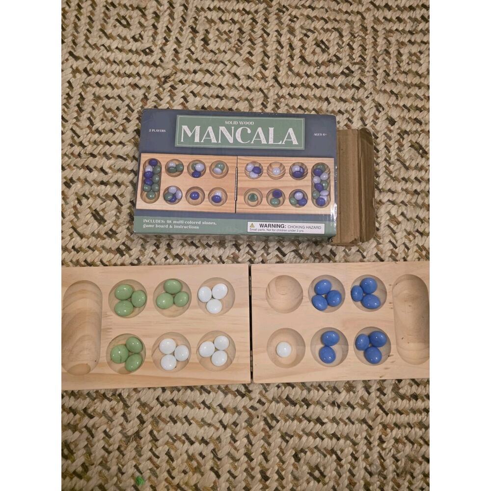 Solid Wood Mancala Board Game 2005 Target 30 Stones - Picture 4 of 16